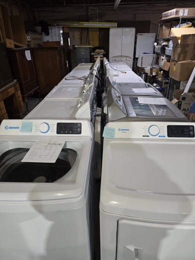 Rows of washers and dryers in stock