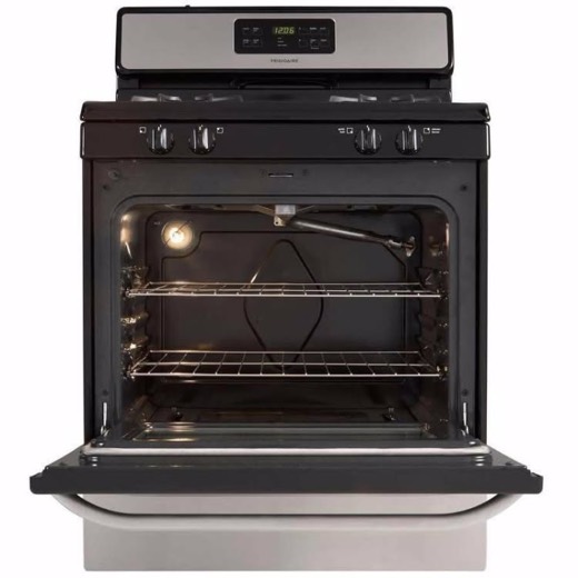 Stainless gas range with open oven