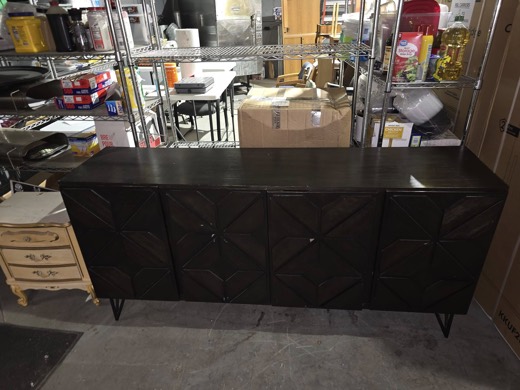 Dark wood chevron-front credenza