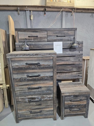 Rustic gray chest and nightstand set