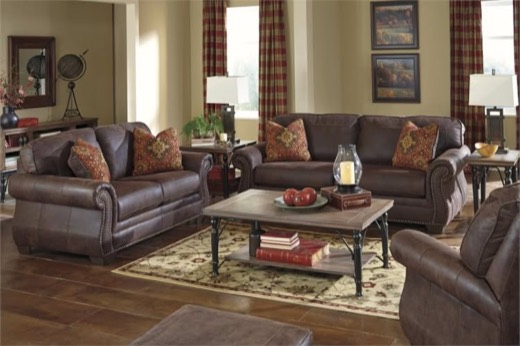 Traditional brown leather sofa and loveseat set