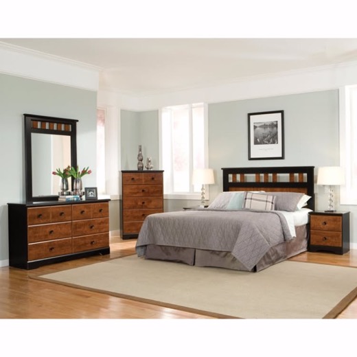 Two-tone cherry and black bedroom set