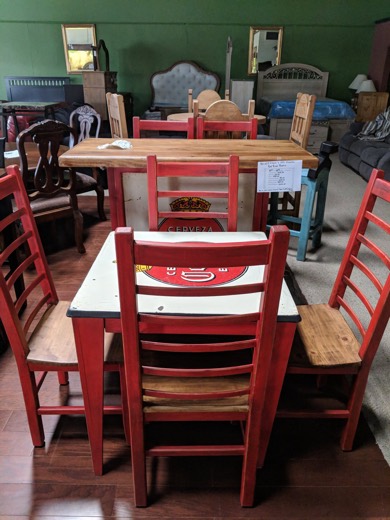 Hand-painted red dining tables and chairs
