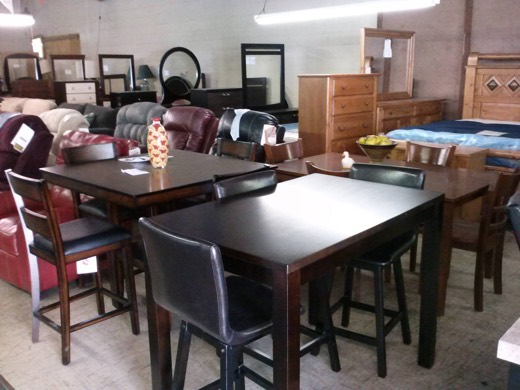 Pub-height dining tables and stools