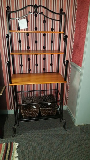 Wrought iron and wood bakers rack