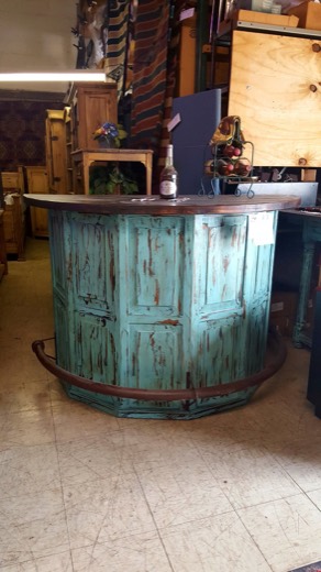 Rustic turquoise bar cabinet